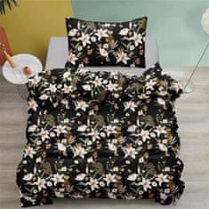 Bavlissimo 2-dílné černé povlečení s květinami 140x200 pro jednu postel