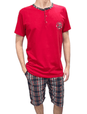 LA PENNA Pánské bavlněné pyžamo 3/4 kostkované červené kalhoty M