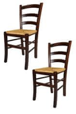 T M C S T M C S - sada 2 židlí Venezia bukového dřeva, lakované ořechovou barvou a sedák ze slámy