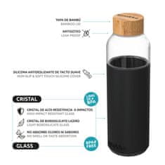 QUOKKA FLOW Skleněná láhev se silikonovým povrchem BLACK, 660ml, 40007