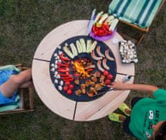 UNO BBQ Ocelový zahradní celoroční ohniskový gril UNO+ s odnímatelným dřevěným stolem, výška 70 cm