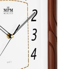 MPM QUALITY Hranaté nástěnné plastové hodiny MPM Braun, světle hnědá