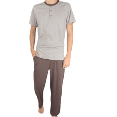 LA PENNA Bavlněné pánské pyžamo dlouhé kalhoty hnědá krátký rukáv pruhy XXL