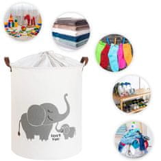 Tulimi Koš na hračky, uzavíratelný, bavlna, Elephant - bílý, 43 L