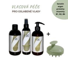 GR Products Set pro regeneraci vlasů s keratinem a arganovým olejem + masážní a aplikační kartáč zdarma
