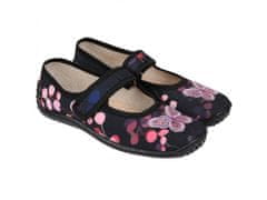 Černé dívčí tenisky/pantofle, dětské pantofle na suchý zip Julia butterfly ZETPOL 27 EU