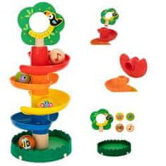 Tooky Toy Dřevěný spirálový kuličkový herní okruh se zvířaty + 4 kuličky