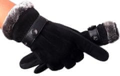 Camerazar Pánské zimní dotykové rukavice, černé semišové, univerzální velikost