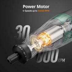 Depstech DC08 sada akumulátorového rotačního nářadí, dobíjecí baterie, 5000–30000 ot/min, 127 ks příslušenství 