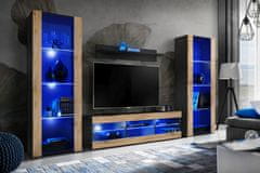 komodee Komodee, Tivoli Grande nábytková sestava, Wotan/Černá, šířka 250 cm x výška 159 cm x hloubka 35 cm, volitelné osvětlení LED, do obývacího pokoje, ložnice, s osvětlením