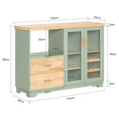 SoBuy SoBuy FSB81-GR Buffetová komoda Kuchyňská skříňka Odkládací skříňka Skříňka do mikrovlnné trouby Úložná skříň Zelená 120 × 90 × 40 cm