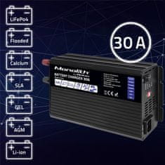 Qoltec Inteligentní profesionální monolitická nabíječka baterií pro baterie LiFePO4 AGM GEL SLA | 30A | 12V