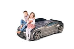 Futuka Kids Dětská postel auto NEO MOTOR + Matrace 3D + Zvedací mechanismus + LED světlomety + Spodní světlo + Spojler GRAFIT