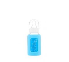 EcoViking Kojenecká lahev skleněná 120 ml úzká silikonový obal modrá