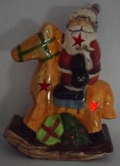 DUE ESSE Keramický svítící Santa na houpacím koni 25 cm