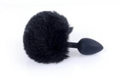 Boss Series Černý králičí ocásek na silikonovém análním kolíku, 6,5 x 2,7 cm