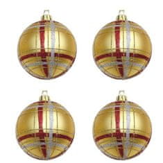 Guirma Vánoční ozdoby koule zlaté zdobené proužky 4ks 70mm plastové