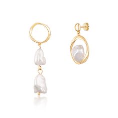 JwL Luxury Pearls Asymetrické pozlacené náušnice s pravými barokními perlami JL0723