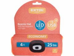 Extol Light Čepice oranžová s čelovým světlem, LED 4x25lm, 250mAh Li-ion, nabíjení přes USB