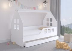 Wooden Toys Dětská postel HOUSE 160x80 cm se šuplíkem + matrací