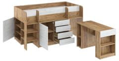 Homlando Patrová postel s psacím stolem SMILE L 90 x 200 cm, levá strana, zlatá řemesla / bílá řemesla
