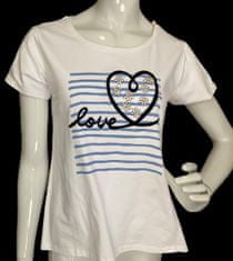 SCORZZO bílé tričko s modrým potiskem a výšivkou srdce love Velikost: M