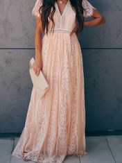 OMG! Dámské krajkové maxi šaty Esposa růžová L