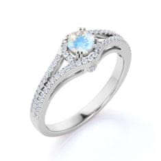 Royal Fashion Emporial stříbrný rhodiovaný prsten Měsíční duhový kámen Elegance GU-DR14761R-SILVER-MOONSTONE-ZIRCON Velikost: 8 (EU: 57-58)