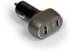 Port Connect nabíječka do auta, USB-C + USB-A, 12-24V, černá