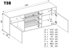 Extreme Furniture T38 Televizní Stolek | Skříňka do Obýváku Se 3 Skleněnými Policemi a 2 dveře | Moderní Design | Praktické Skladování, bílá/lesk
