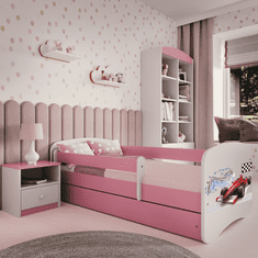 Kocot kids Dětská postel Babydreams formule jedna růžová, varianta 70x140, se šuplíky, s matrací