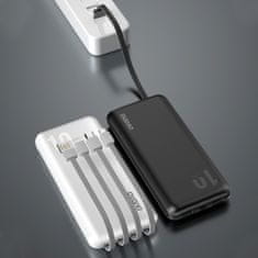 DUDAO K6Pro Power Bank 10000mAh 2x USB + kabel USB / USB-C / Lightning / Micro USB, bílý