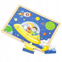 Viga Toys Dřevěné puzzle Cesta do vesmíru 16 prvků