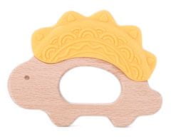 ELPINIO dřevěné kousátko se silikonovým dinosaurem - žluté