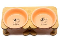 limaya Limaya keramická dvojmiska pro psy a kočky s okrajem a dřevěným podstavcem 14,7 cm oranžová