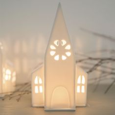 Porcelánový svícen Domek - Kostel 22 cm