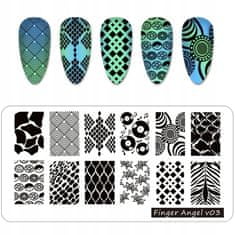 TOJATO Razítkovací deska, vzory na nehty, nail art, Zebra, Finger Angel - V03