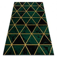 FEBO Koberec EMERALD výhradní 1020 glamour, stylový mramor, trojúhelníky lahvově zelená / zlato 160x220 cm