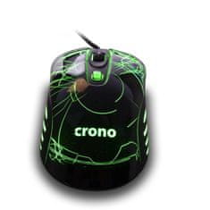 Crono myš OP-636G/ gaming/ drátová/ laser/ 3200 dpi/ LED podsvícení/ USB/ černo-zelená