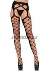Leg Avenue Diamond net opaque stockings - bezešvé punčochy s ozdobným pásem